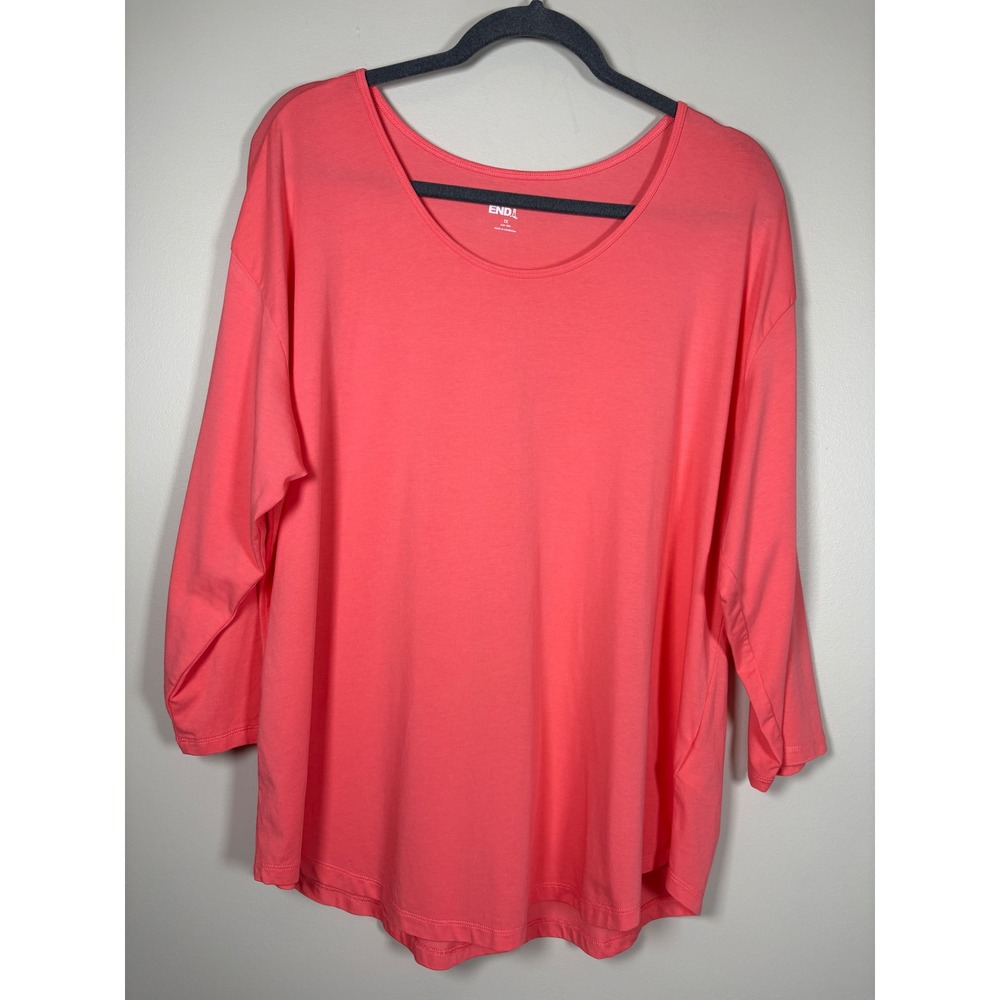 Lands End Womens 1X Coral Pink 3/4 Sleeve Scoop Neck Cotton Modal T-Shirt Top